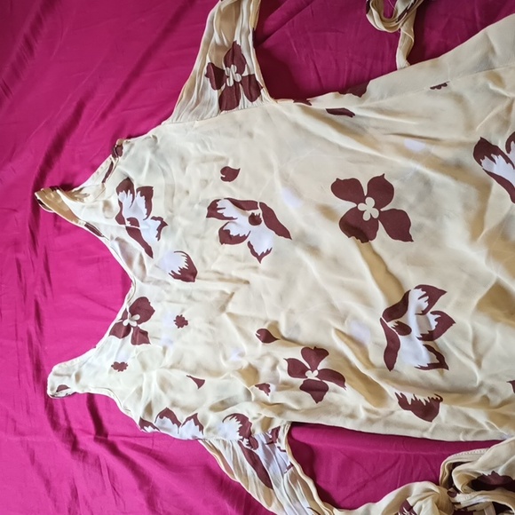 Betsey Johnson Vintage Yellow and Brown Floral Sheer Maxi Dress Size L Spring - Picture 2 of 7